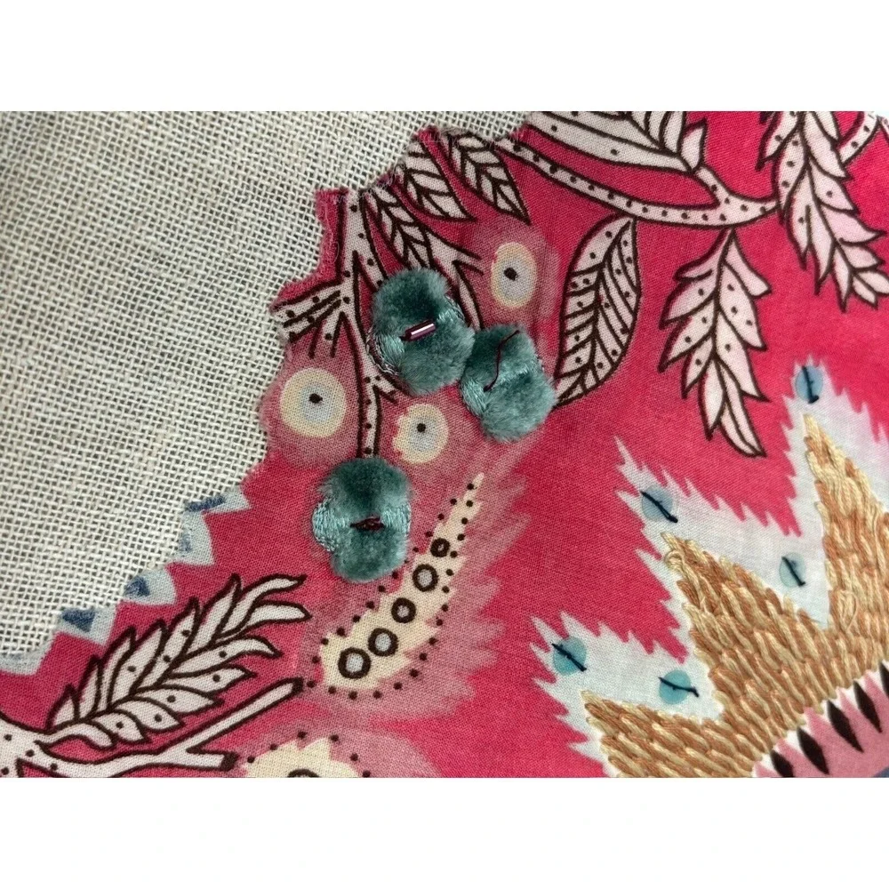 Pier 1‎ Imports Scroll Bloom Moss Red Floral (1) Square Throw Pillow Cover 17